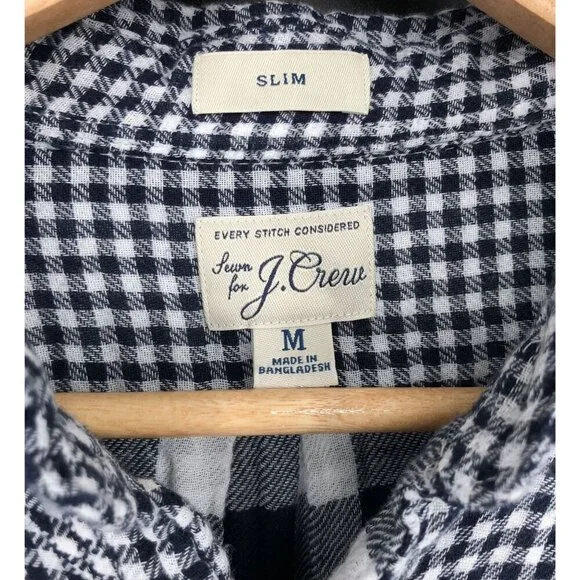 J.Crew Mens Slim Double-Weave Button Up Shirt M Navy White Gingham Cotton Preppy - Picture 3 of 7